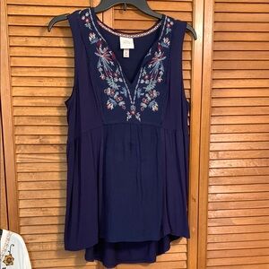 Knox Rose Navy Embroidered Sleeveless Top